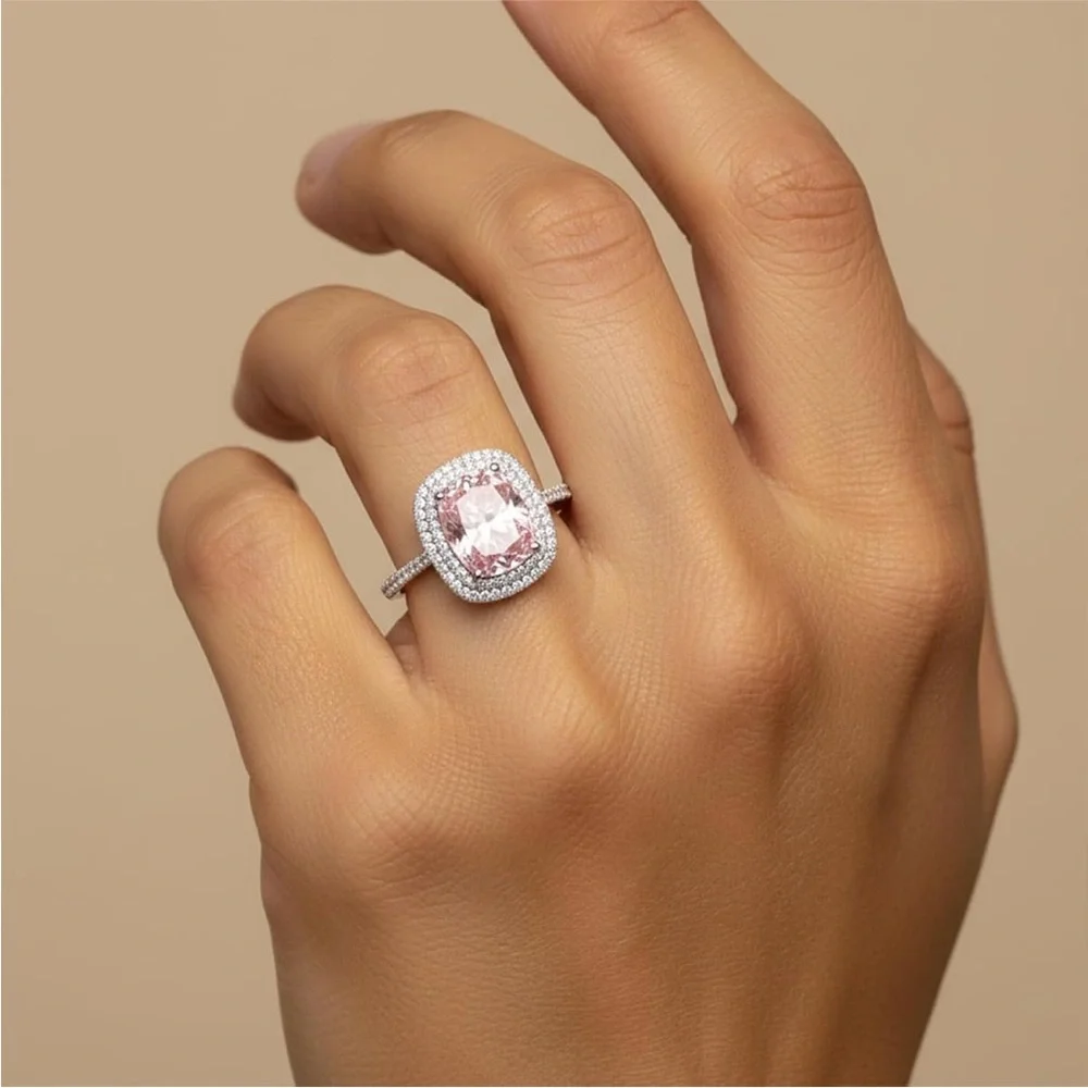 Elegant Pink and Sterling Silver Women's Ring 8 Carat Cocktail Ring Affinny - Picture 4 of 11